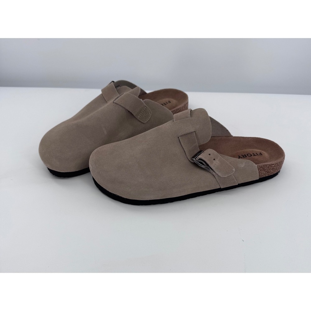 Fitory Suede Clogs Men Tan Leather Mules Buckle Slip On Comfort Shoes Sz 13
